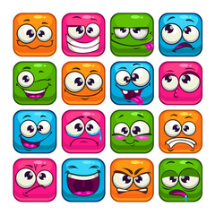 Funny colorful square faces set