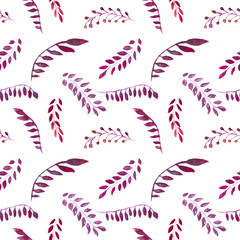 Seamless pattern with watercolor red leaves
