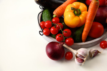 collection fruits and vegetables isolated on a white background