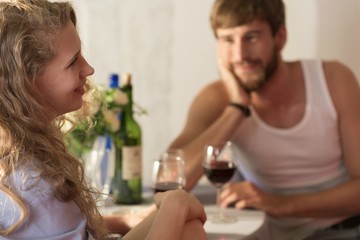 Happy couple spending pleasant morning