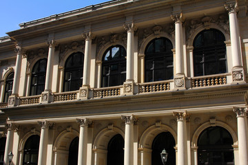The facade of a historic building