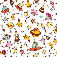 Naklejka premium aliens, planets, stars, space cosmos seamless pattern