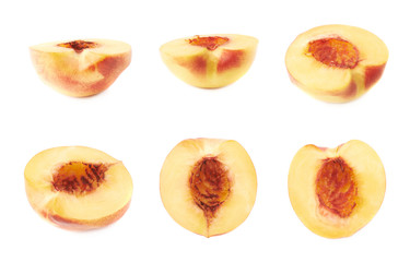 Cut open nectarine half isolated