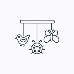 Baby toys icon. Butterfly, ladybug and bird sign