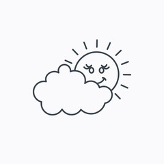 Cloudy day with sun icon. Overcast weather sign.