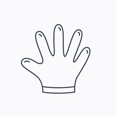 Rubber gloves icon. Latex hand protection sign.