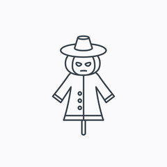 Scarecrow icon. Human with pumpkin head sign.