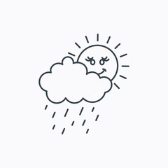 Rain and sun icon. Water drops and cloud sign.
