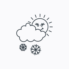 Snow with sun icon. Snowflakes with cloud sign.