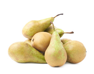 Pile of multiple green pears isolated