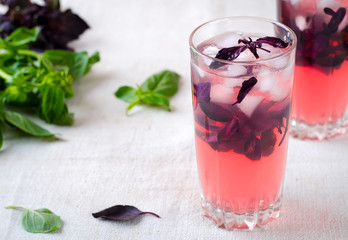 Red basil lemonade with ice