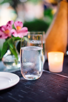 Glass of water outdoors