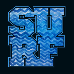 Surfing emblem. T-shirt graphic print