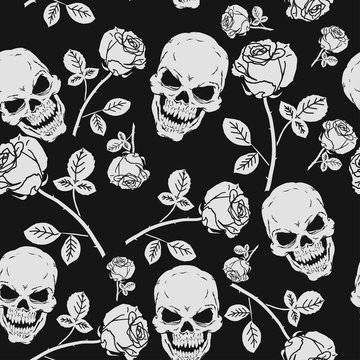 Roses and Skulls Seamless Pattern