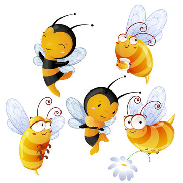 Set of bright cheerful bees