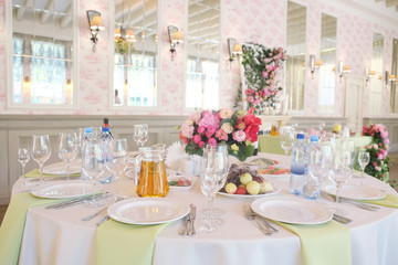 Cafe interior with the served tables