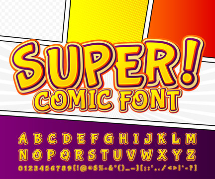 Creative high detail comic font. Alphabet, comics, pop art.
