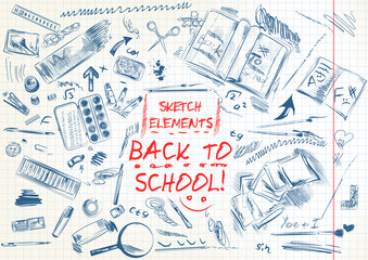 Set of School hand drawn sketch elements