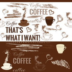Coffee seamless pattern with hand drawn coffee objects