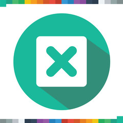 Obraz premium Delete button, multiply symbol flat color icon in a rectangle with a long shadow.