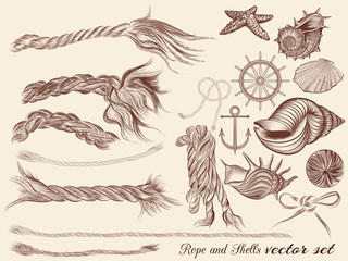 Fototapeta premium Vector set of vintage elements on sea vacation theme for design