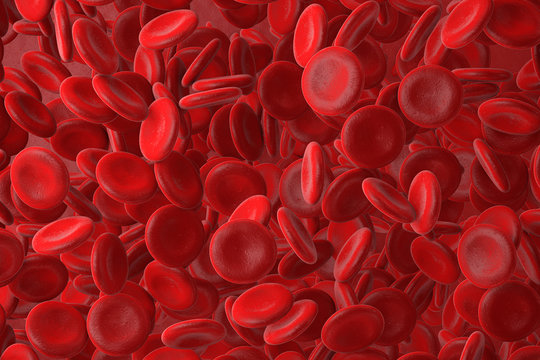 3D Human Blood Red Corpuscles. Microscopic Cells Illustration.