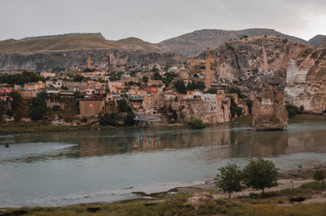 Remains of ancient bridge and buidlings in Hasankeyf, Turkey