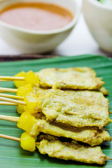 Grilled Pork Satay with Peanut Sauce and Vinegar, Thai food.