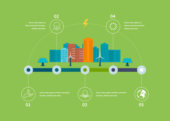 Ecology illustration infographic elements flat design. City