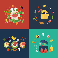 Set of flat design concept icons for food and restaurant.