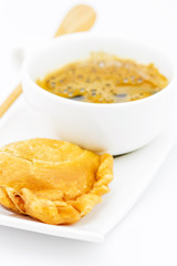 curry puff, Asian snack and food with coffee