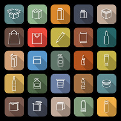Packaging line flat icons with long shadow