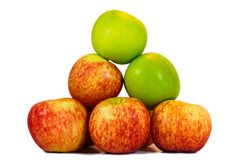 Fresh red and green apples on isolated white background