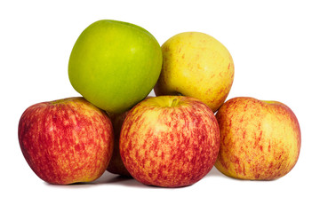Fresh red and green apples on isolated white background