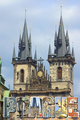 Fototapeta premium Postcard with view of Prague