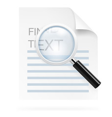 Magnifying glass with white paper isolated on white background.
