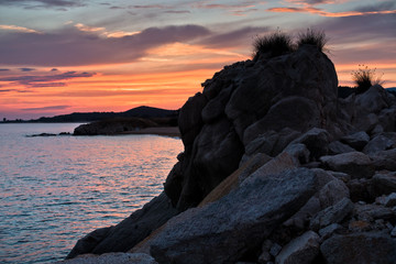 Sea rocks at sunset in Sithonia, Chalkidiki