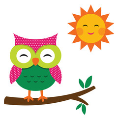 Cute owl and sun