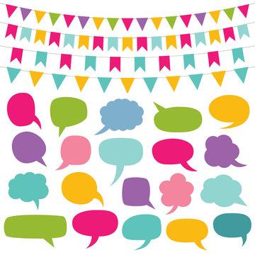 Design elements set - bunting and speech bubbles