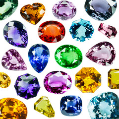 Bright gems isolated on white background