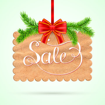 Christmas sale card with red ribbon