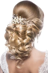 Garden poster Hairdressers Beautiful  woman in image of the bride. Beauty hair. Hairstyle back view