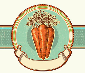 Vintage label with carrots.Vector illustration background