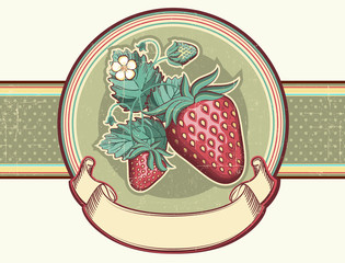 Vintage label with Red strawberries.Vector illustration for text