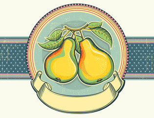 Pears vintage label illustration on old paper.Vector background