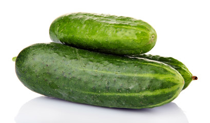 Ripe cucumbers isolated on white