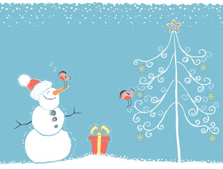 Christmas winter card with snowman