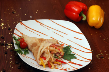 Pancake with bacon chees and sweet pepper