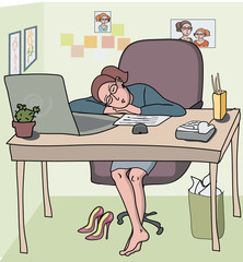 Fototapeta premium woman sleeping at office cabin