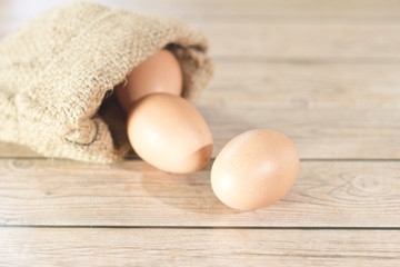 chicken eggs on sack